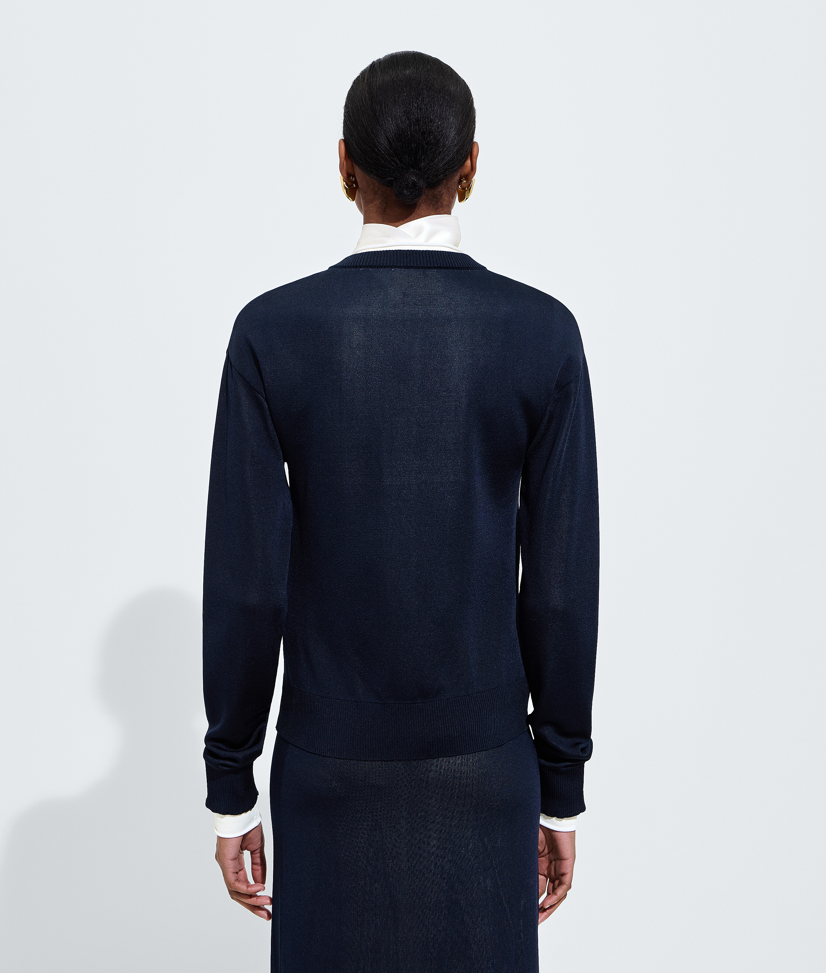 Women's Silk Double Knit Cardigan in Midnight blue/chalk Bottega Veneta Thailand EN - Image 3