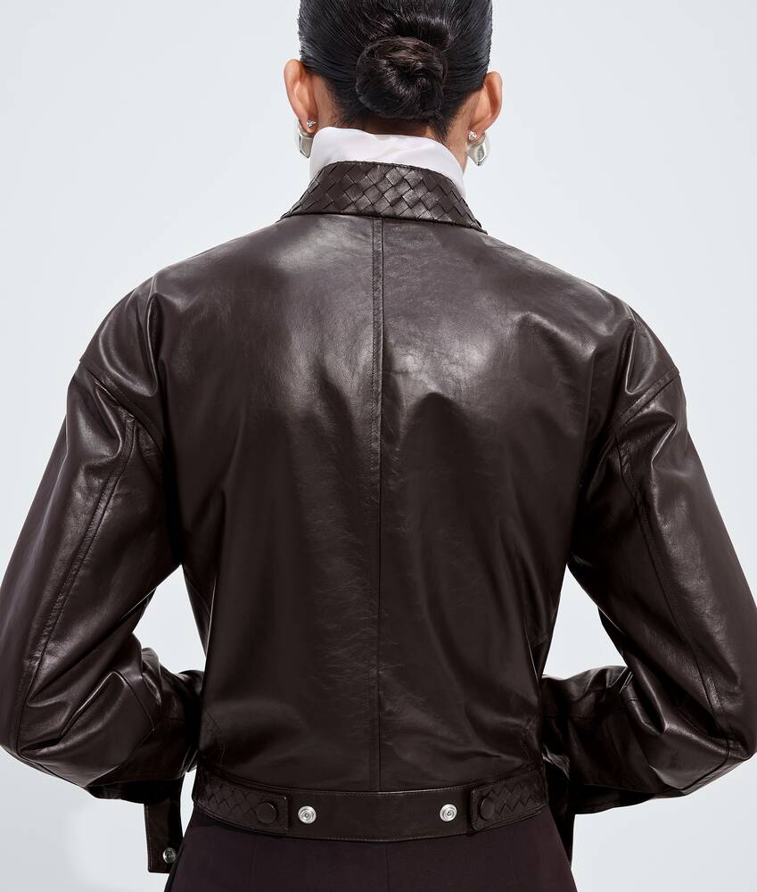 Women's Papery Leather Blouson in Ebony Bottega Veneta United States EN - Image 3