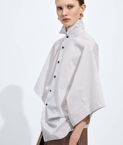 Camicia in popeline di cotone da Donna in Prosecco/brown/white Bottega Veneta Italia IT - Image 2