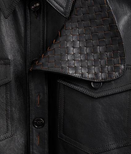 Women's Weathered Leather Shirt in Black/brown Bottega Veneta United States EN - Image 5