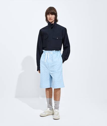 Men's Intrecciato Cotton Poplin Shorts in Oxford blue Bottega Veneta United Kingdom EN - Image 1