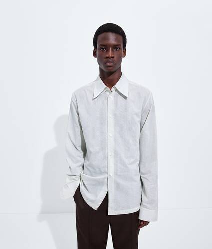 Men's Striped Cotton and Cupro Shirt in Rice/malachite Bottega Veneta Canada EN - Image 1