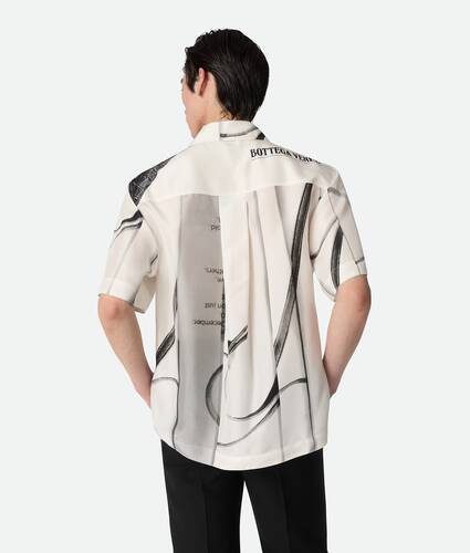 Men's Silk Printed Shirt in Chalk/black Bottega Veneta Finland EN - Image 3