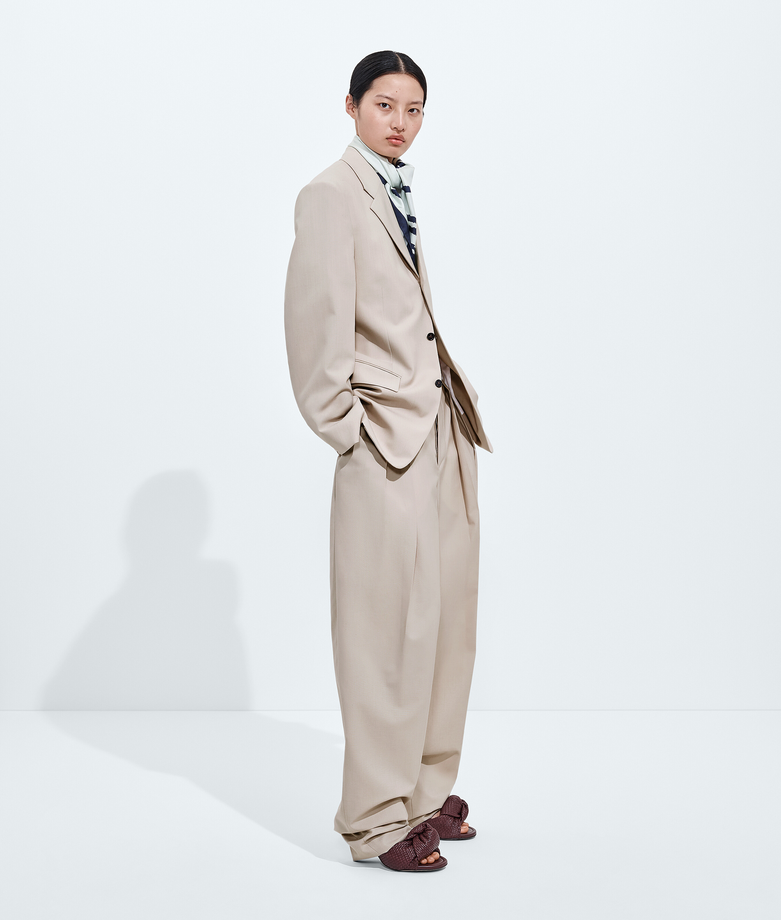 Women's Wool And Cotton Jacket in Beige/light blue Bottega Veneta Luxembourg EN - Image 4
