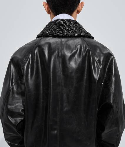 Men's Crackled Leather Jacket in Double black Bottega Veneta United Kingdom EN - Image 3