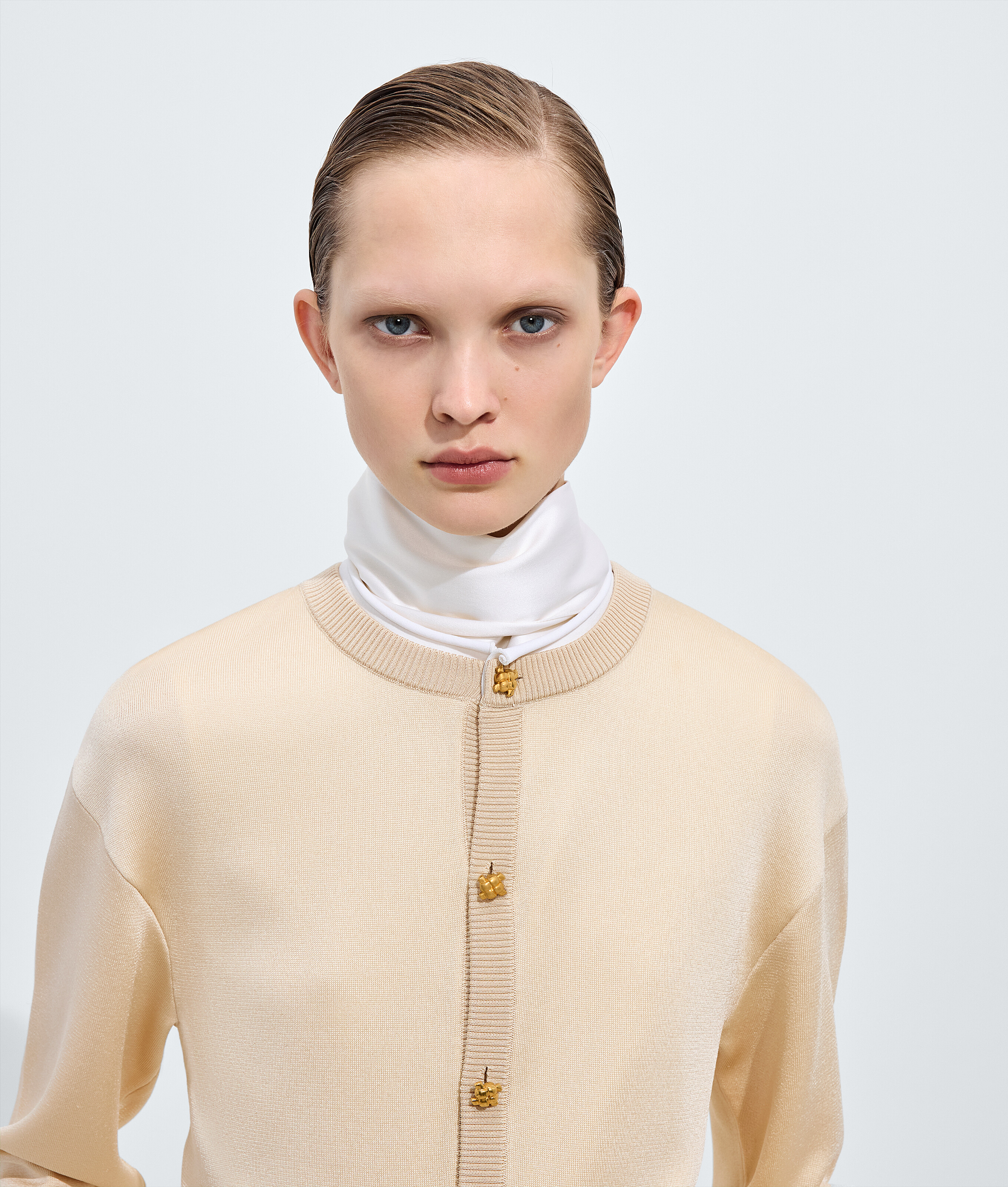 Women's Silk Double Knit Cardigan in Prosecco/chalk Bottega Veneta Thailand EN - Image 4