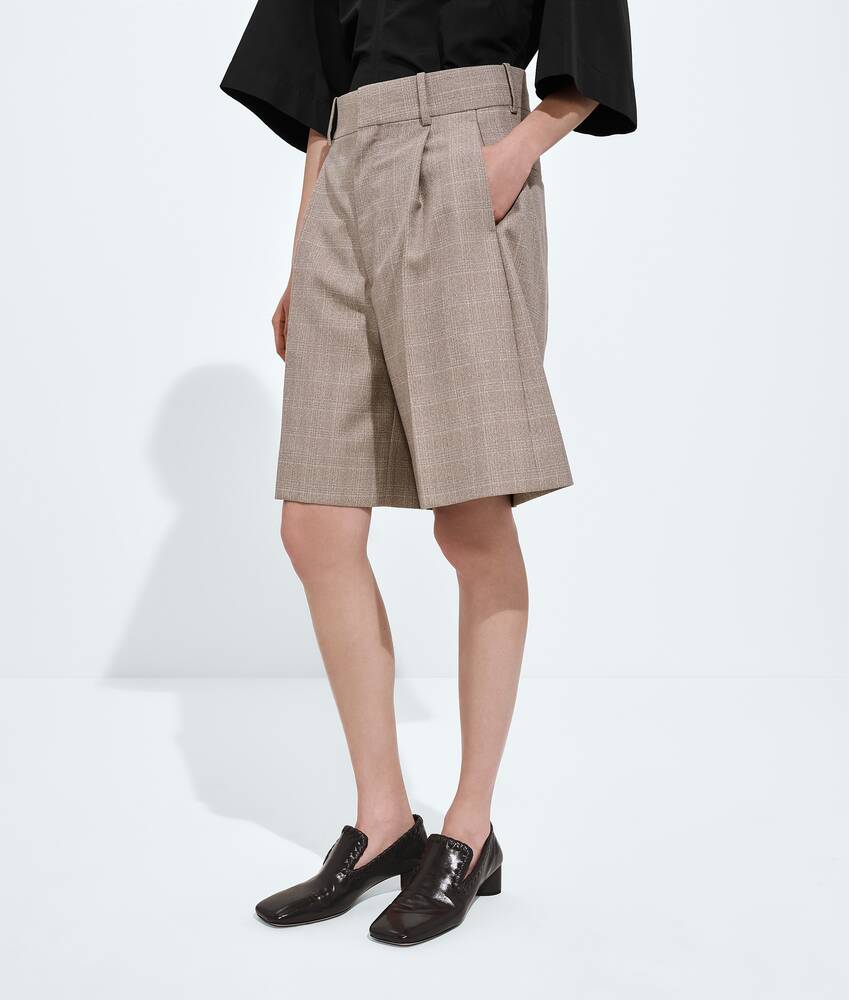 Women's Prince Of Wales Wool Shorts in Silt/stucco melange Bottega Veneta Bulgaria EN - Image 2
