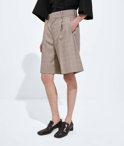 Women's Prince Of Wales Wool Shorts in Silt/stucco melange Bottega Veneta Bulgaria EN - Image 2