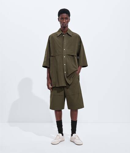 Men's Macro Intreccio Cotton Shorts in Wader green Bottega Veneta Bulgaria EN - Image 1