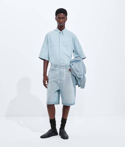 Ele's Short Wide Leg em Denim com Lavagem Clara  em Light bleach Bottega Veneta Brasil PT - Image 1