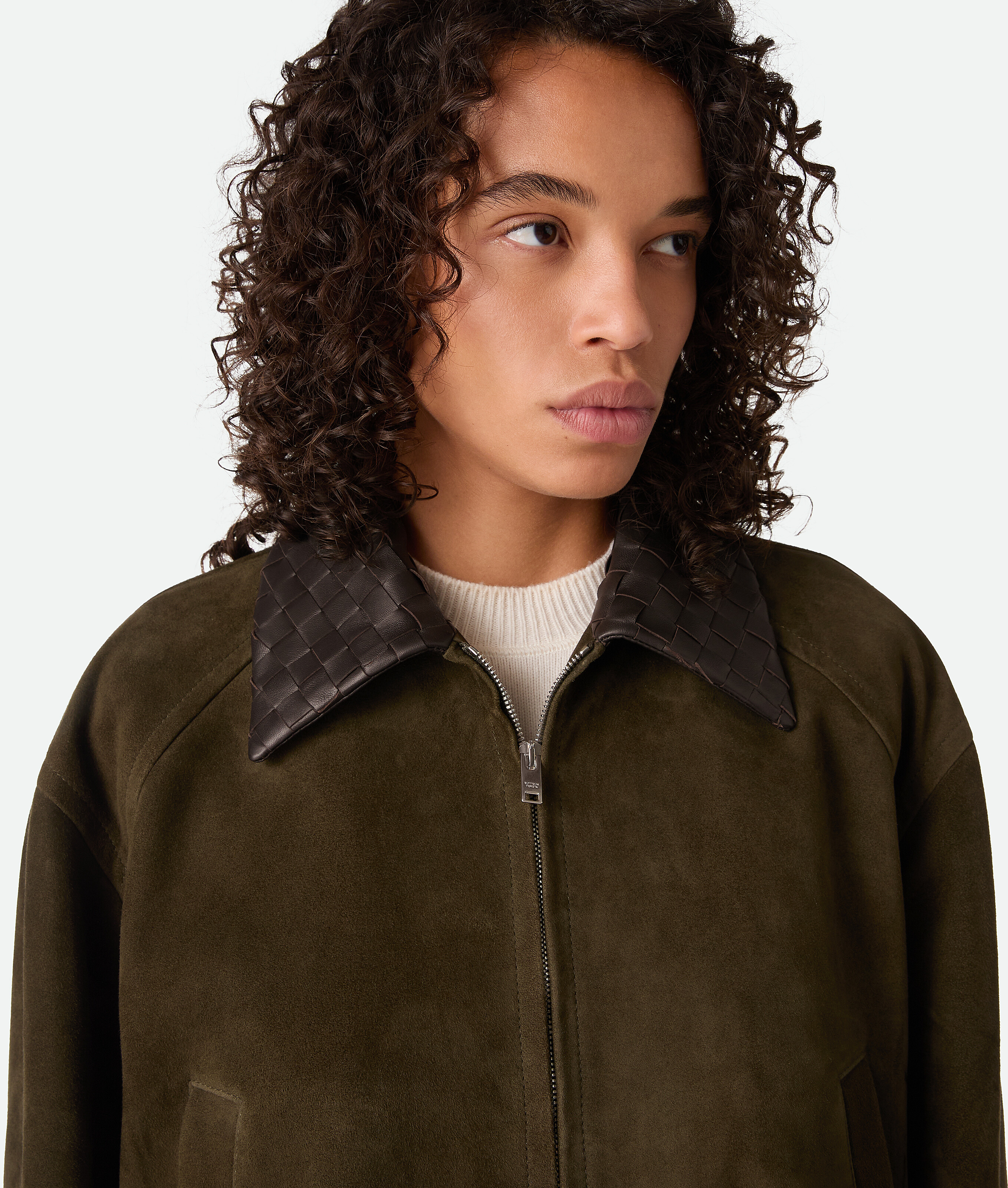 Bottega Veneta Suede Leather Blouson In Green