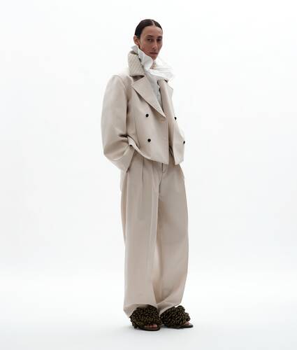 Women's Wool Cotton Trousers in Beige/light blue Bottega Veneta United Kingdom EN - Image 1