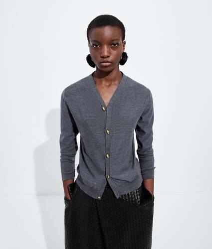 Women's Wool Underpinning Cardigan  in Medium gray melange Bottega Veneta Latvia EN - Image 1