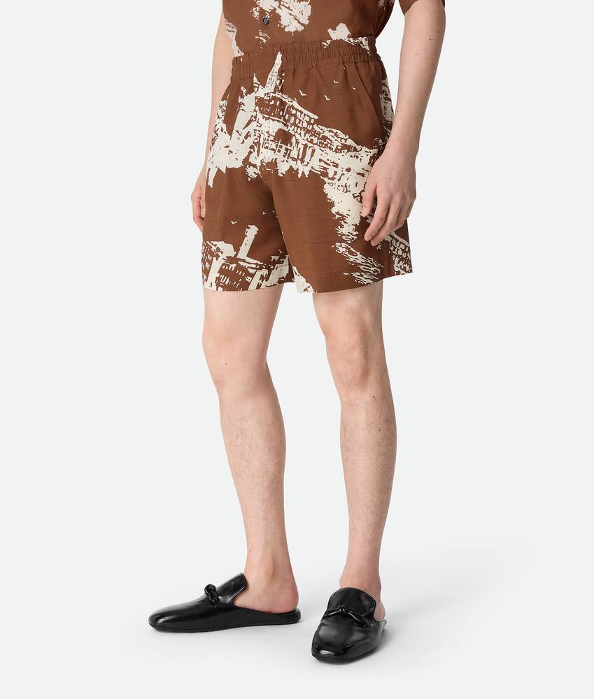 Men's Italian Postcard Silk Shorts in Pecan/dove Bottega Veneta Italy EN - Image 2