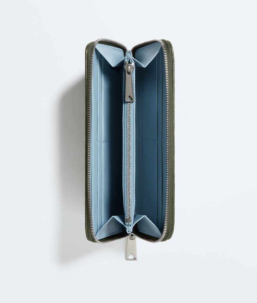 Men's Intrecciato Zip-Around Wallet in Green tweed/mineral Bottega Veneta Mexico EN - Image 2
