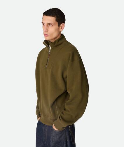 Men's Cotton Fleece Zip Sweatshirt in Pine green Bottega Veneta United Kingdom EN - Image 2