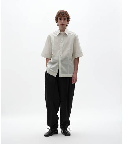 Men's Striped Cotton and Cupro Shirt in Rice/malachite Bottega Veneta Italy EN - Image 1