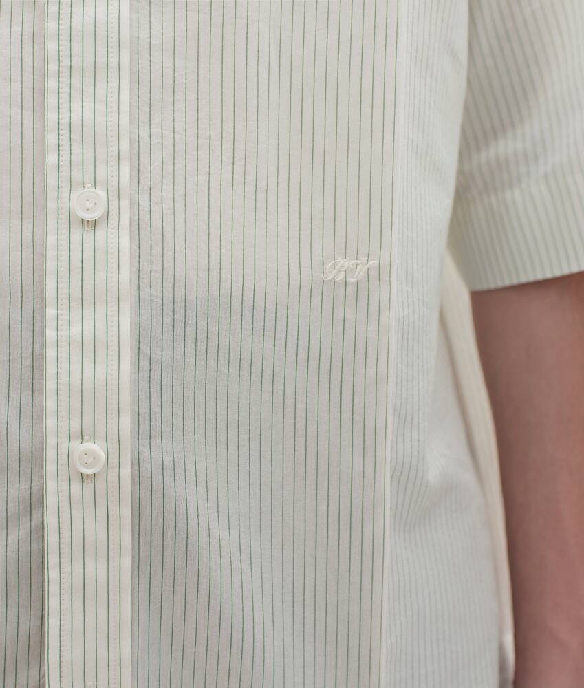Men's Striped Cotton and Cupro Shirt in Rice/malachite Bottega Veneta Italy EN - Image 4
