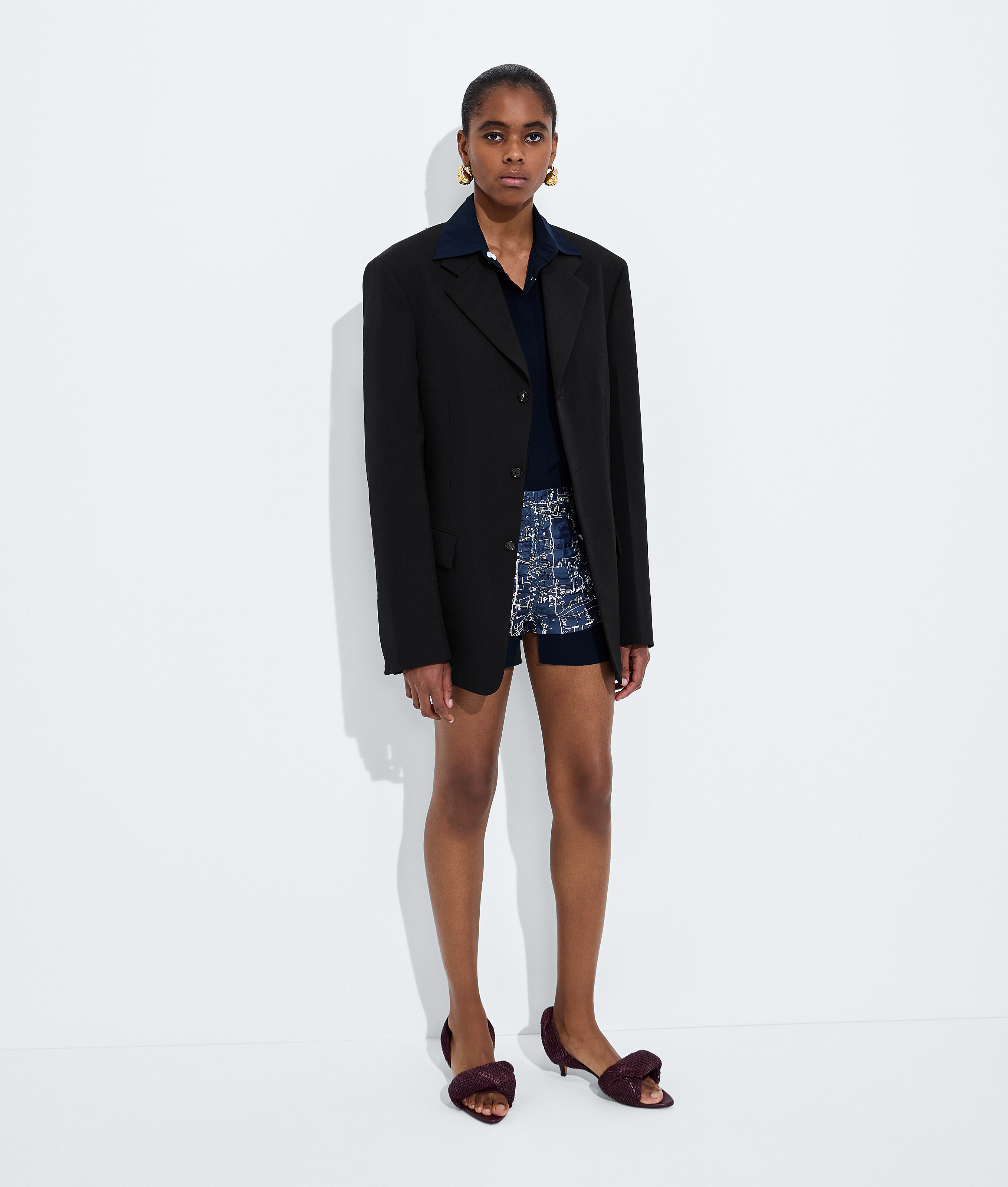 Women's Printed Silk Twill Culotte in Midnight blue/chalk Bottega Veneta Luxembourg EN - Image 4