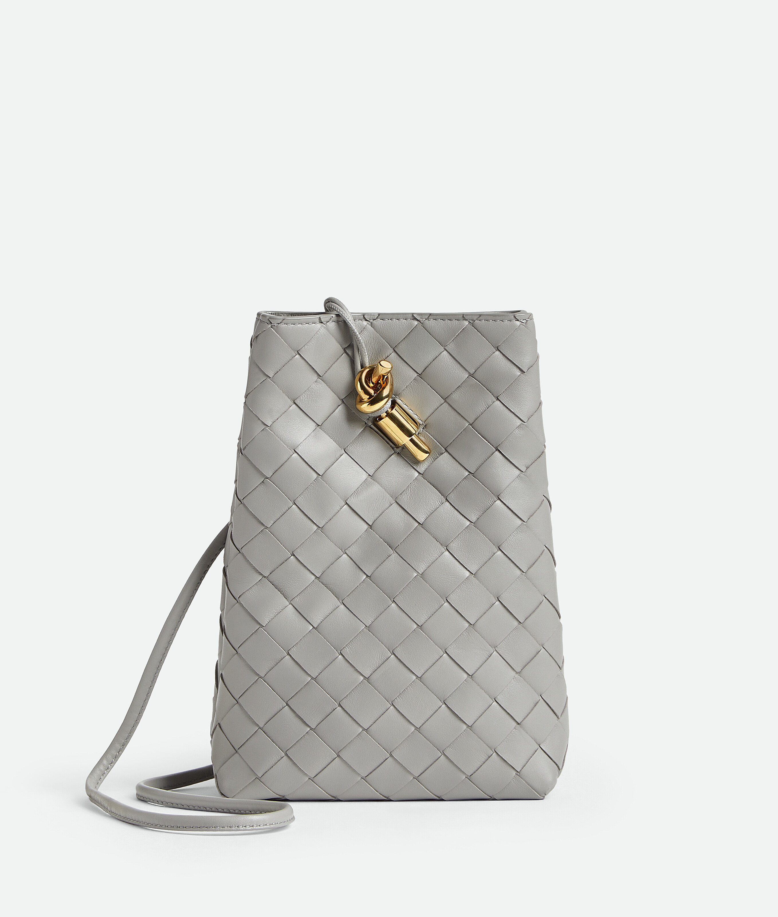 Bottega Veneta Andiamo Phone Pouch In Silver