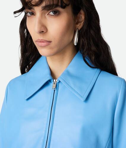 Women's Leather Cropped Jacket in Admiral Bottega Veneta Kuwait EN - Image 4
