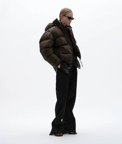Women's Cotton and Nylon Twill Puffer Jacket in Wenge Bottega Veneta United States EN - Image 4
