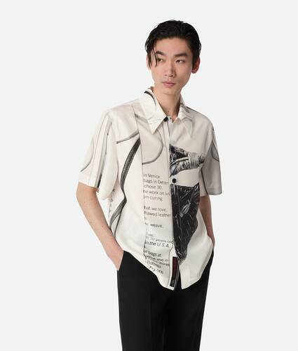 Men's Silk Printed Shirt in Chalk/black Bottega Veneta Finland EN - Image 1