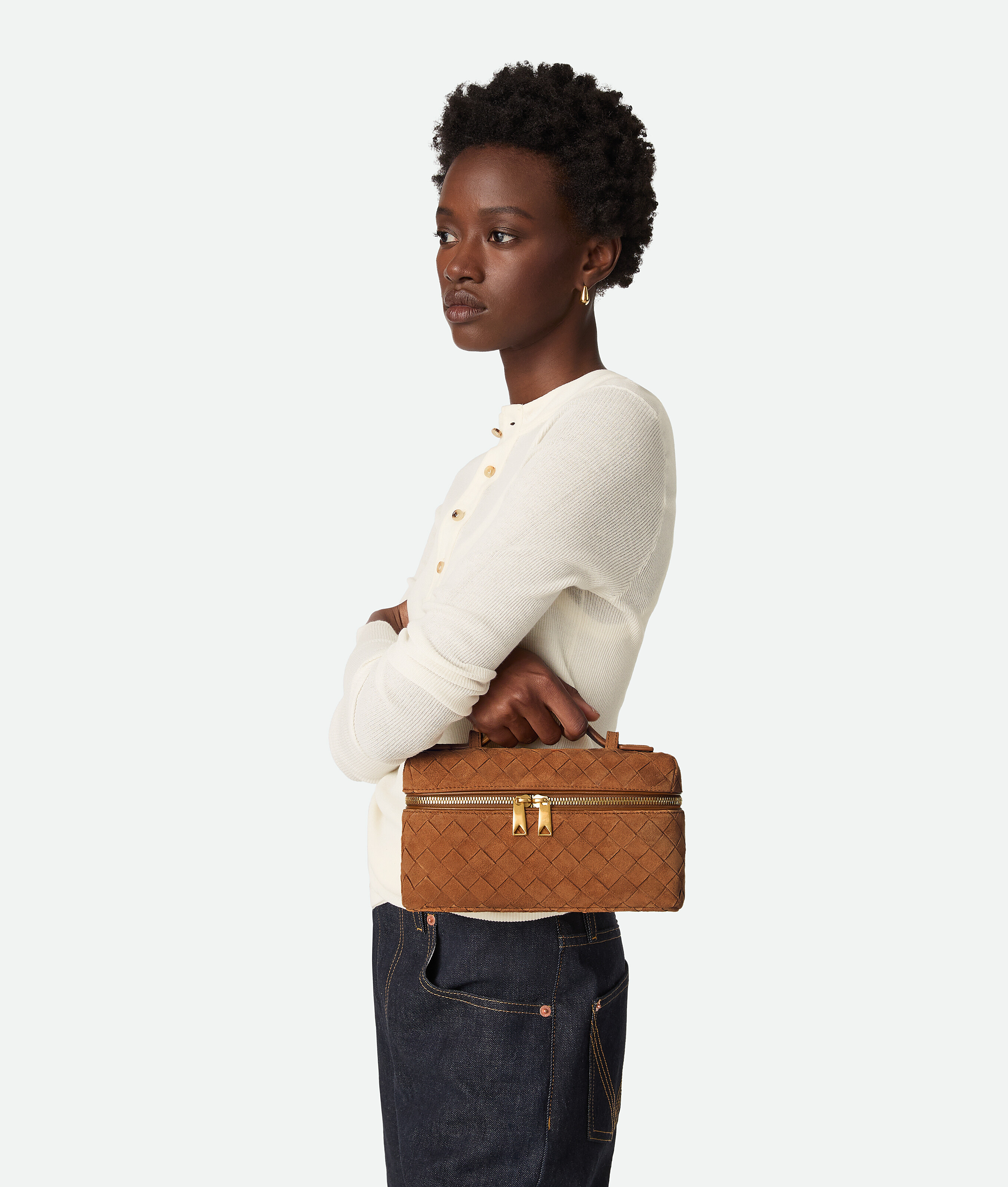 Bottega Veneta Women Bang Bang Leather Vanity-case With Intrecciato Motif In Brown