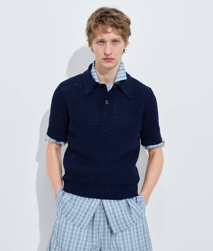 Men's Cotton Crochet Polo in Midnight blue Bottega Veneta Czechia EN - Image 1