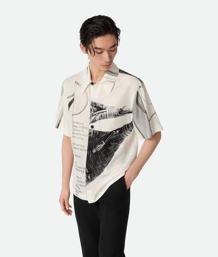 Men's Silk Printed Shirt in Chalk/black Bottega Veneta Finland EN - Image 2