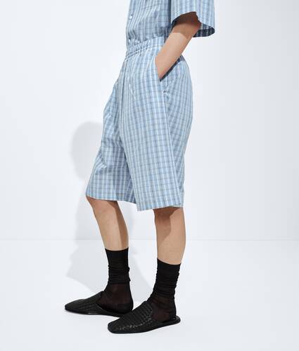 Men's Cotton And Silk Check Shorts in Blue/white/stone Bottega Veneta Czechia EN - Image 2