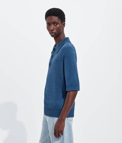 Men's  Silk Boucl&eacute; Polo in Night residue Bottega Veneta Czechia EN - Image 2