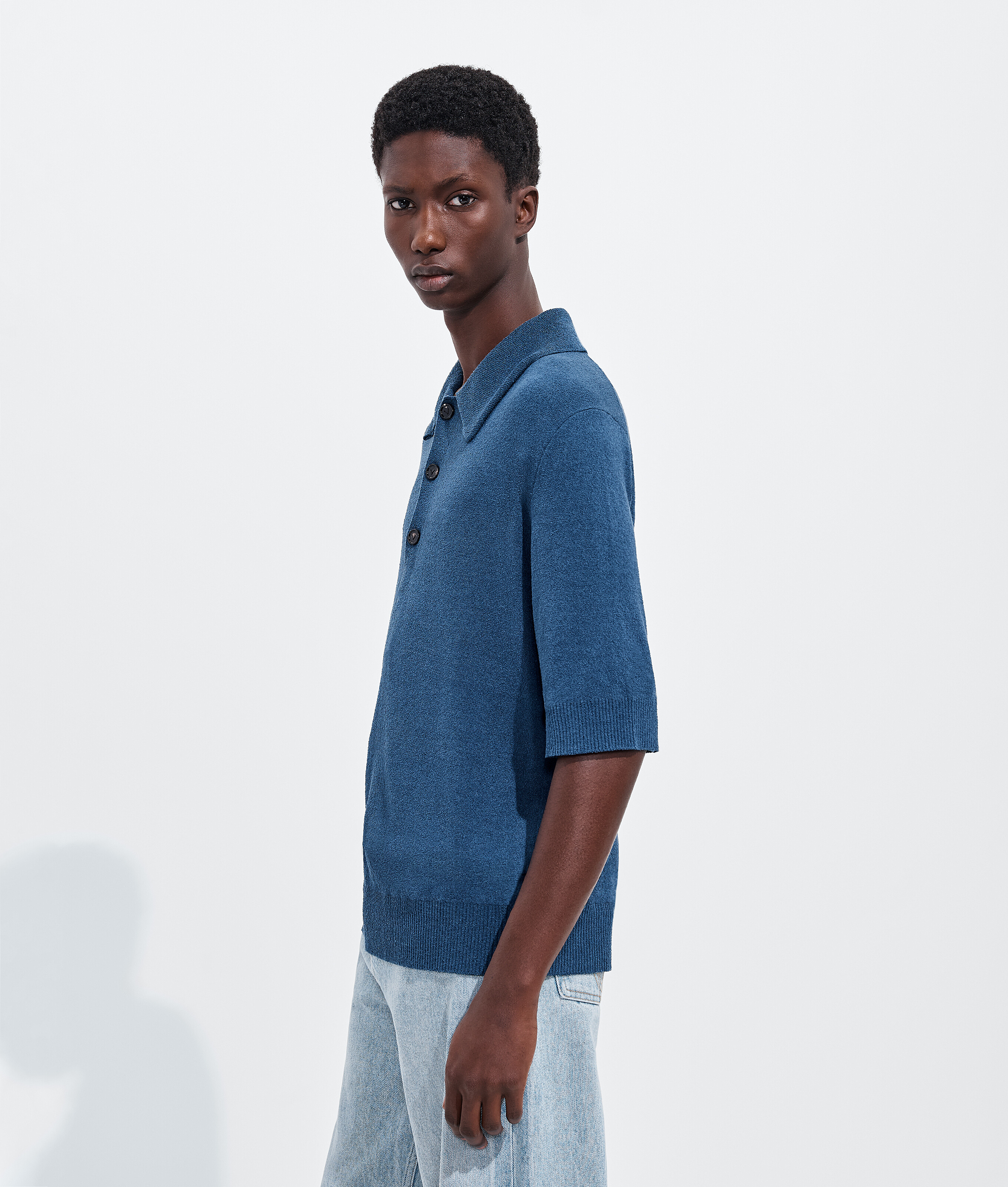 Men's  Silk Bouclé Polo in Night residue Bottega Veneta Luxembourg EN - Image 2