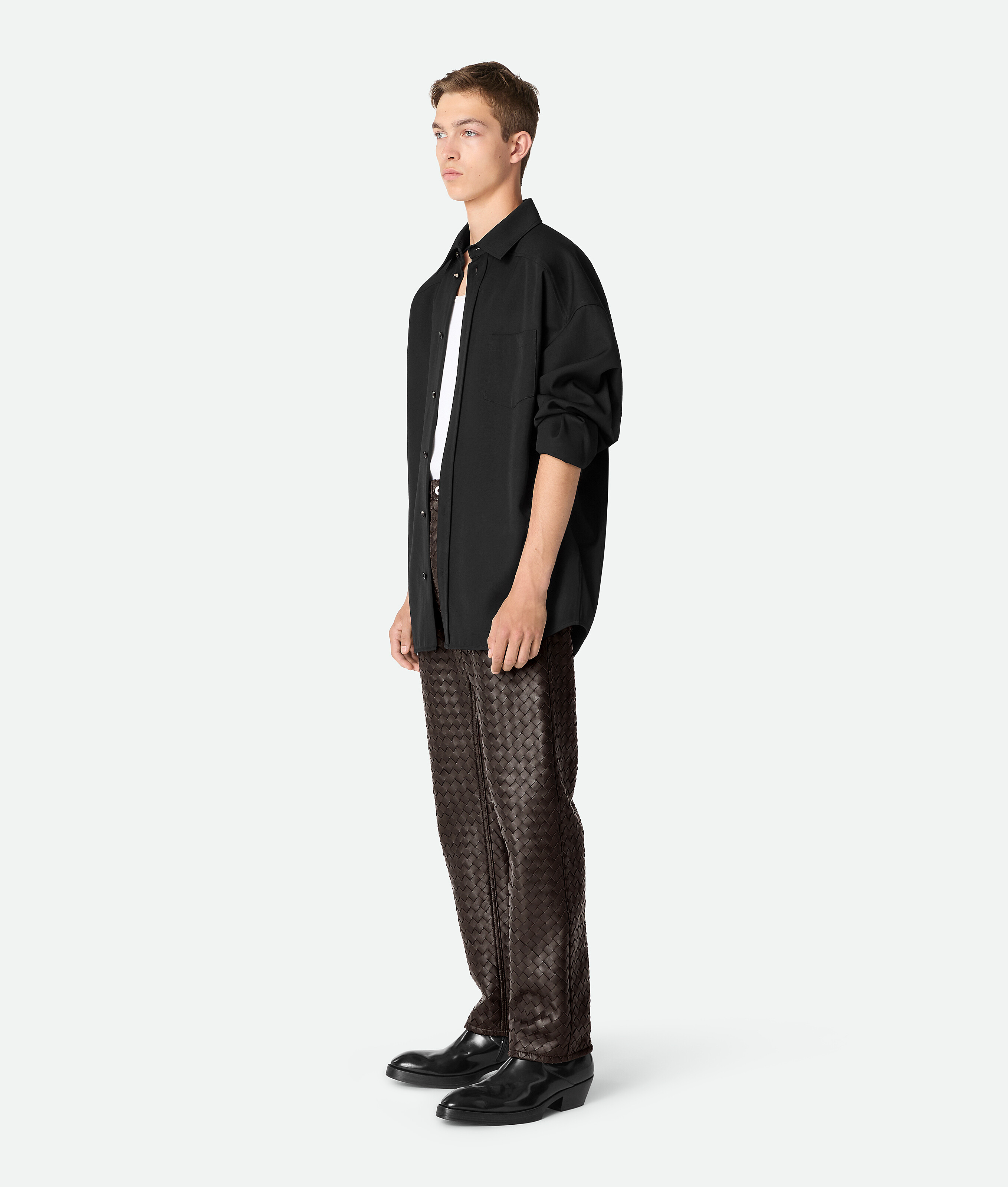 Bottega Veneta Pantalon En Cuir Intrecciato In Black