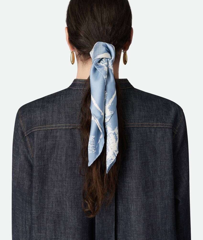 Women's Italian Postcard Silk Foulard in Blue/dove Bottega Veneta United States EN - Image 3