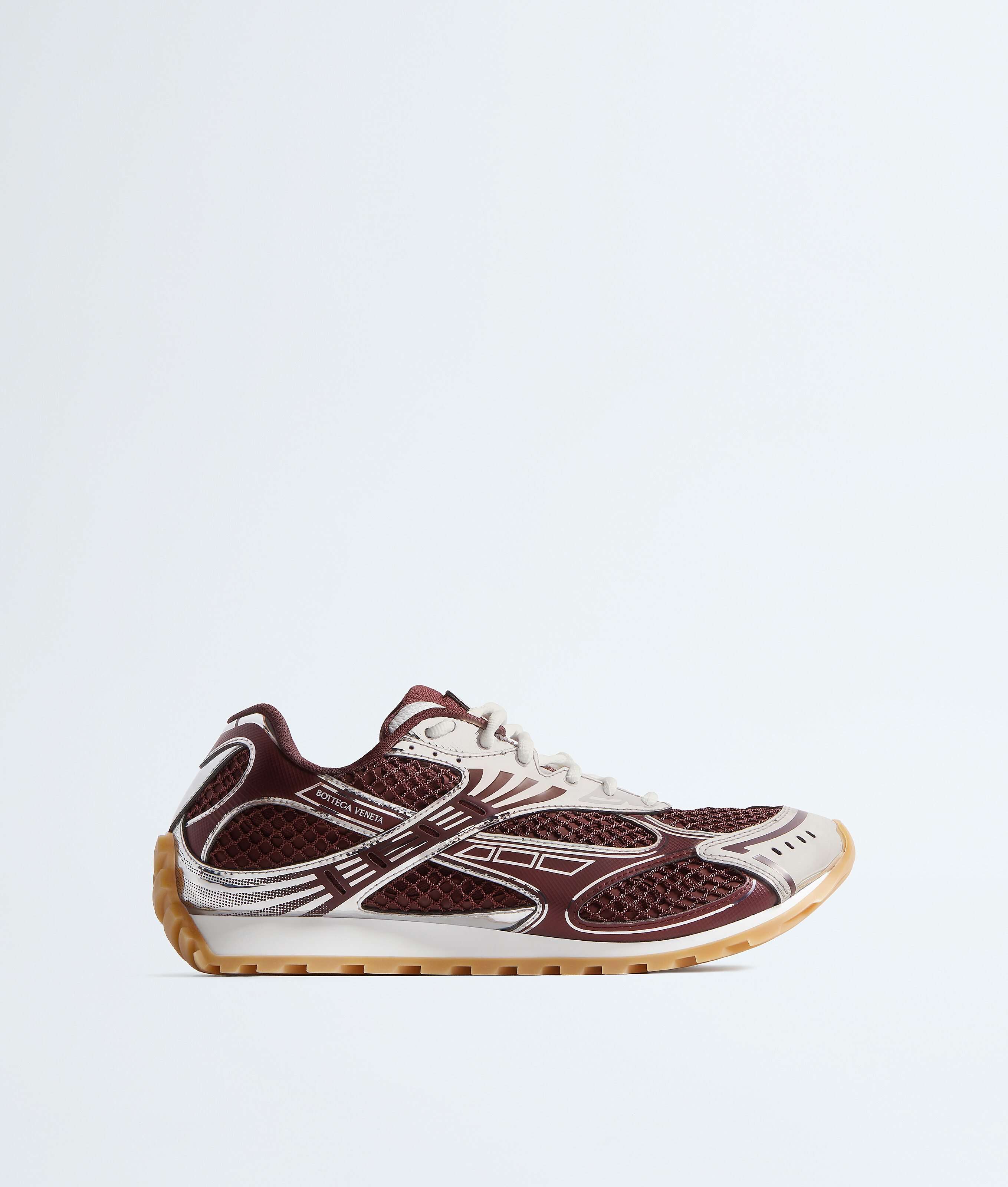 Bottega Veneta Men 'orbit' Bordeaux Running Sneakers With Logo Lettering Print In Tech Fabric Man In Silver