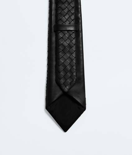 Men's Small Intrecciato Leather Tie in Double black Bottega Veneta Saudi Arabia EN - Image 3