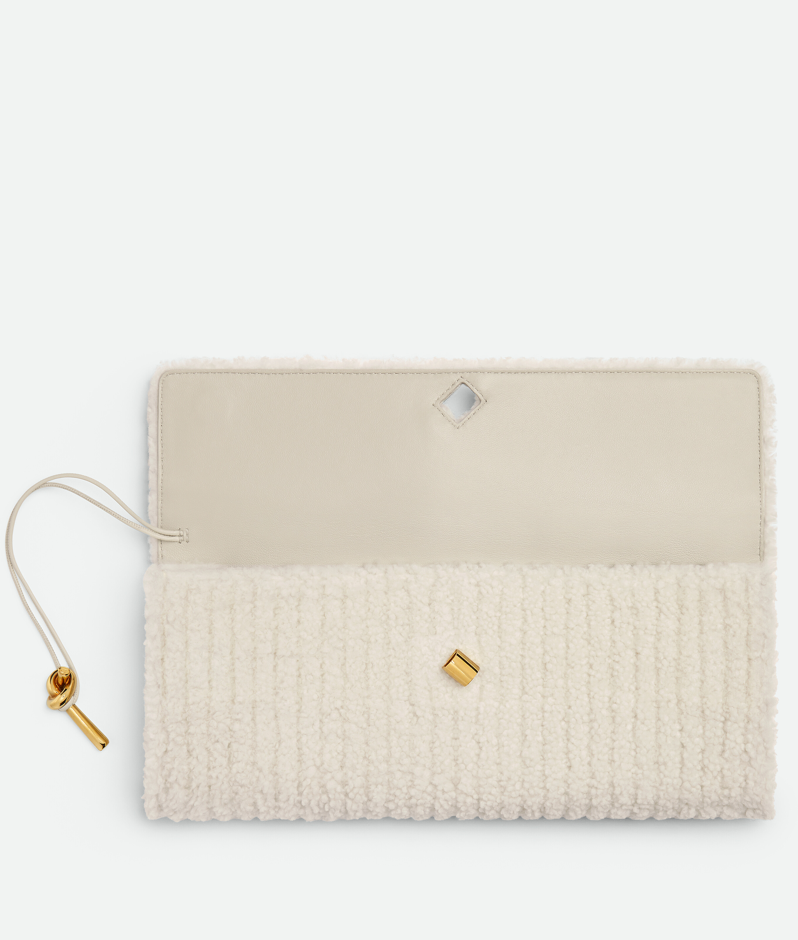 Bottega Veneta Shearling Andiamo Clutch Bag In Neutral