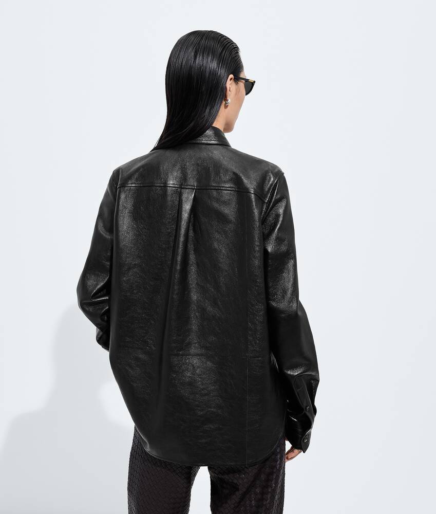Women's Weathered Leather Shirt in Black/brown Bottega Veneta United States EN - Image 3