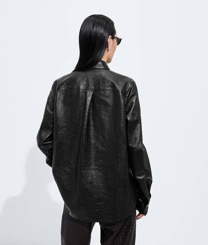 Women's Weathered Leather Shirt in Black/brown Bottega Veneta United States EN - Image 3