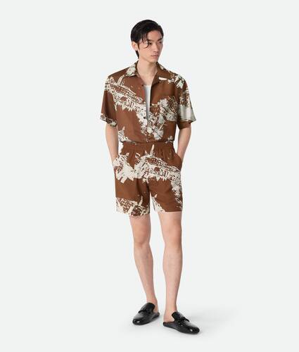 Men's Italian Postcard Silk Shorts in Pecan/dove Bottega Veneta Lithuania EN - Image 1
