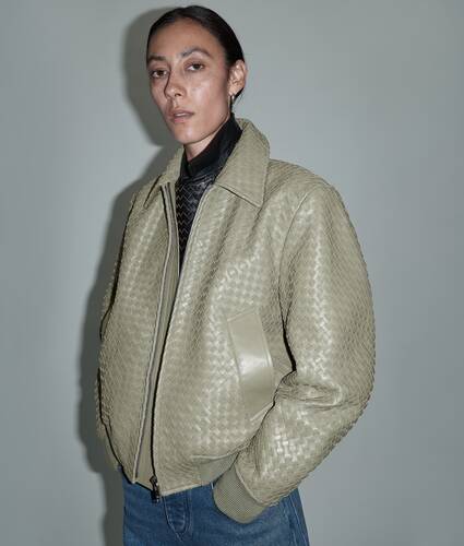 Women's Intrecciato Leather Blouson in Tarragon Bottega Veneta United States EN - Image 4