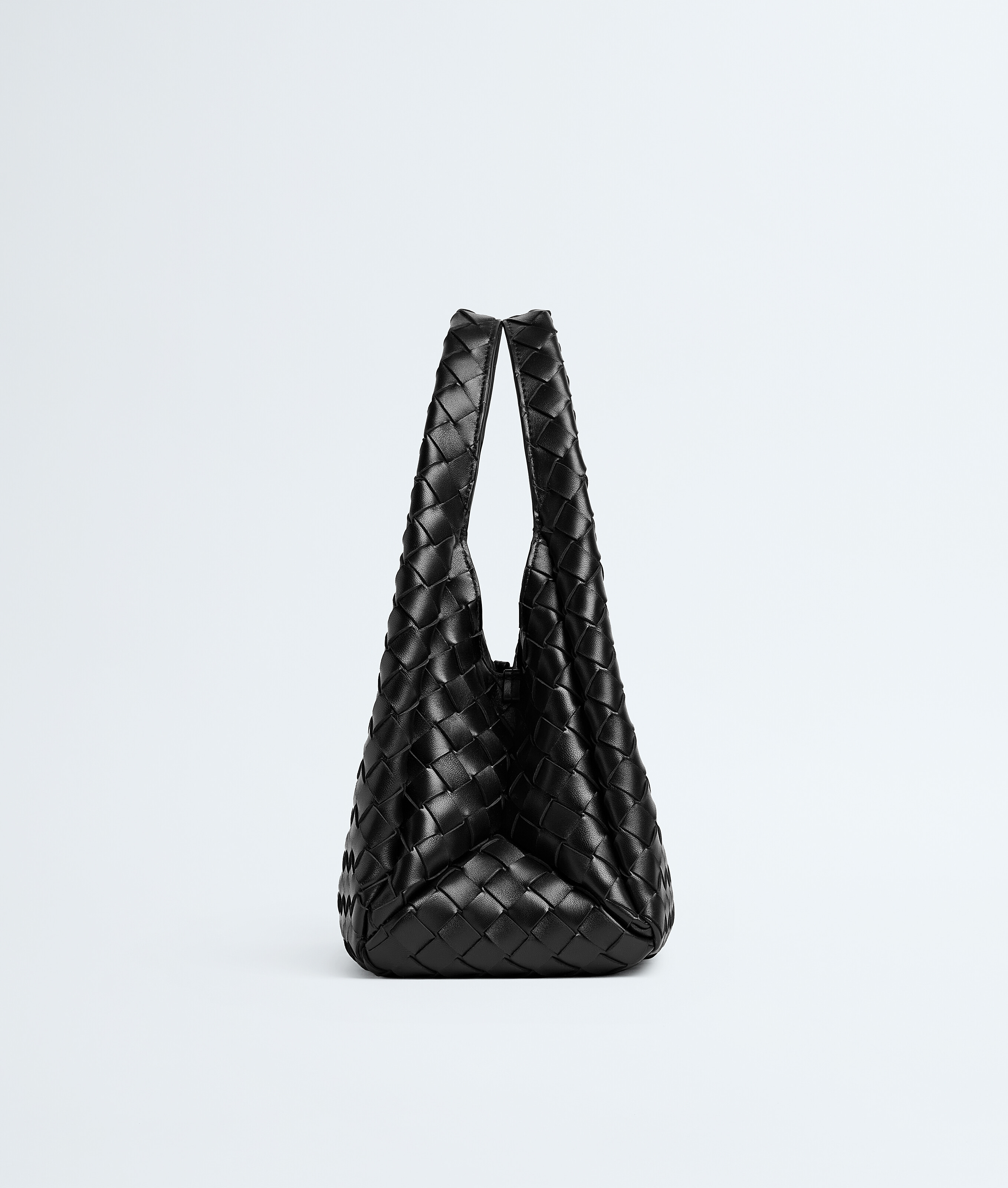 Bottega Veneta Small Leather Intrecciato Campana Shoulder Bag In Black