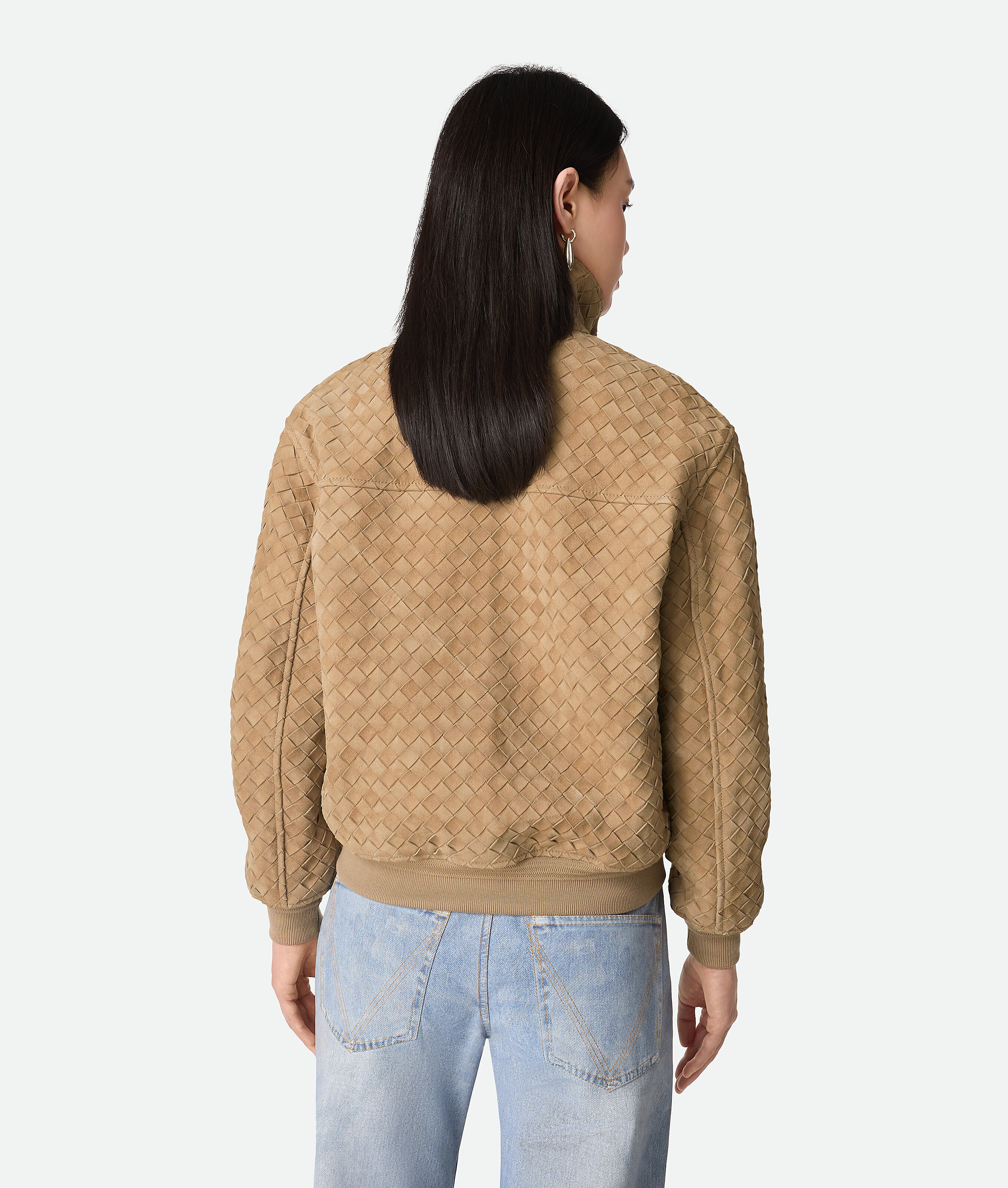 Bottega Veneta Intrecciato Suede Blouson In White