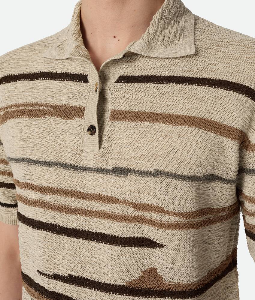 Men's Linen And Cotton Polo in Bone/truffle/chalk Bottega Veneta Japan EN - Image 4