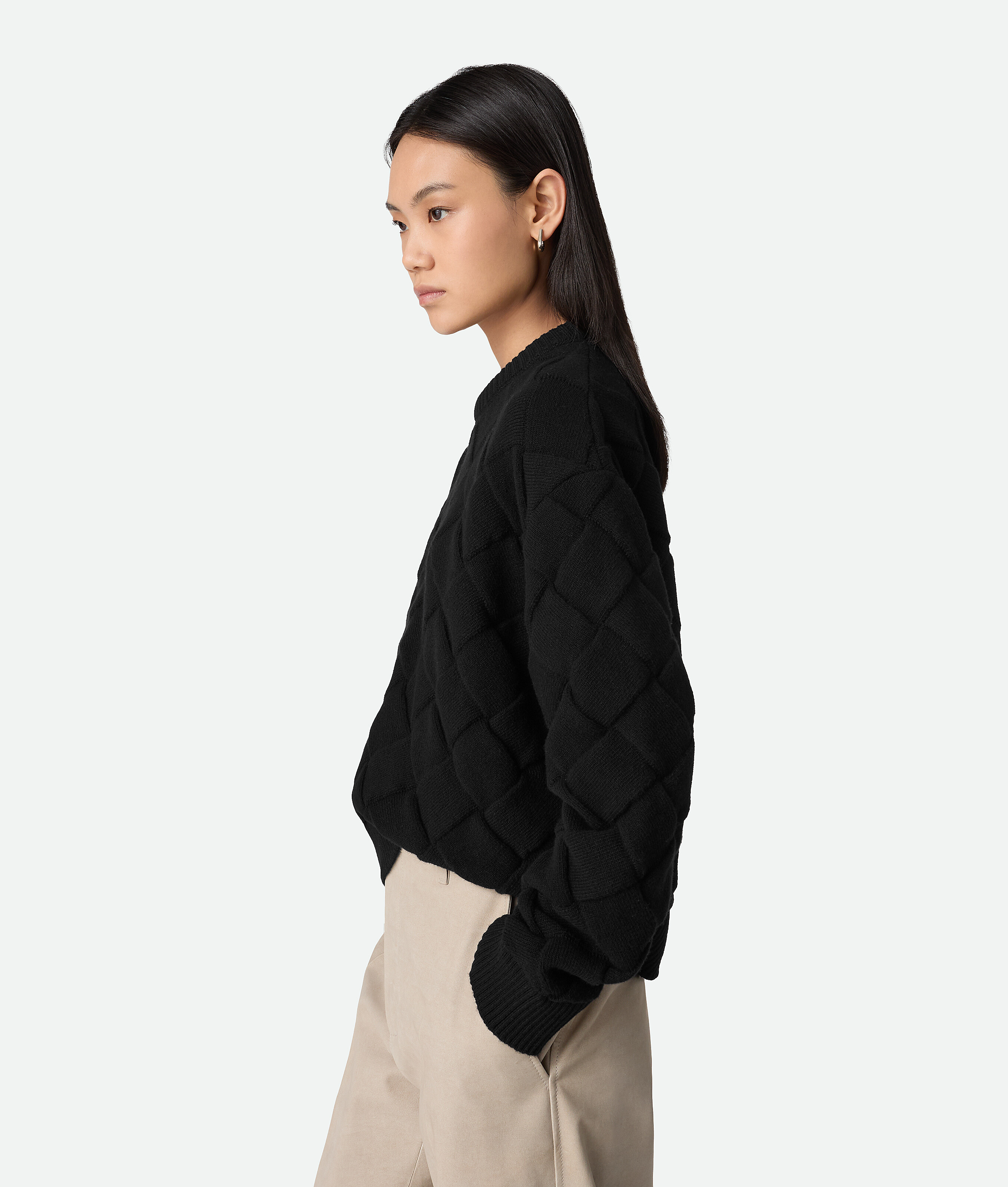 Bottega Veneta Pull En Laine Intrecciato In Black