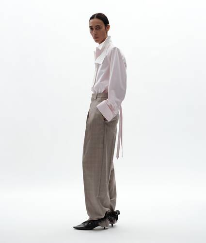 Women's Prince Of Wales Wool Trousers in Silt/stucco melange Bottega Veneta United Kingdom EN - Image 4