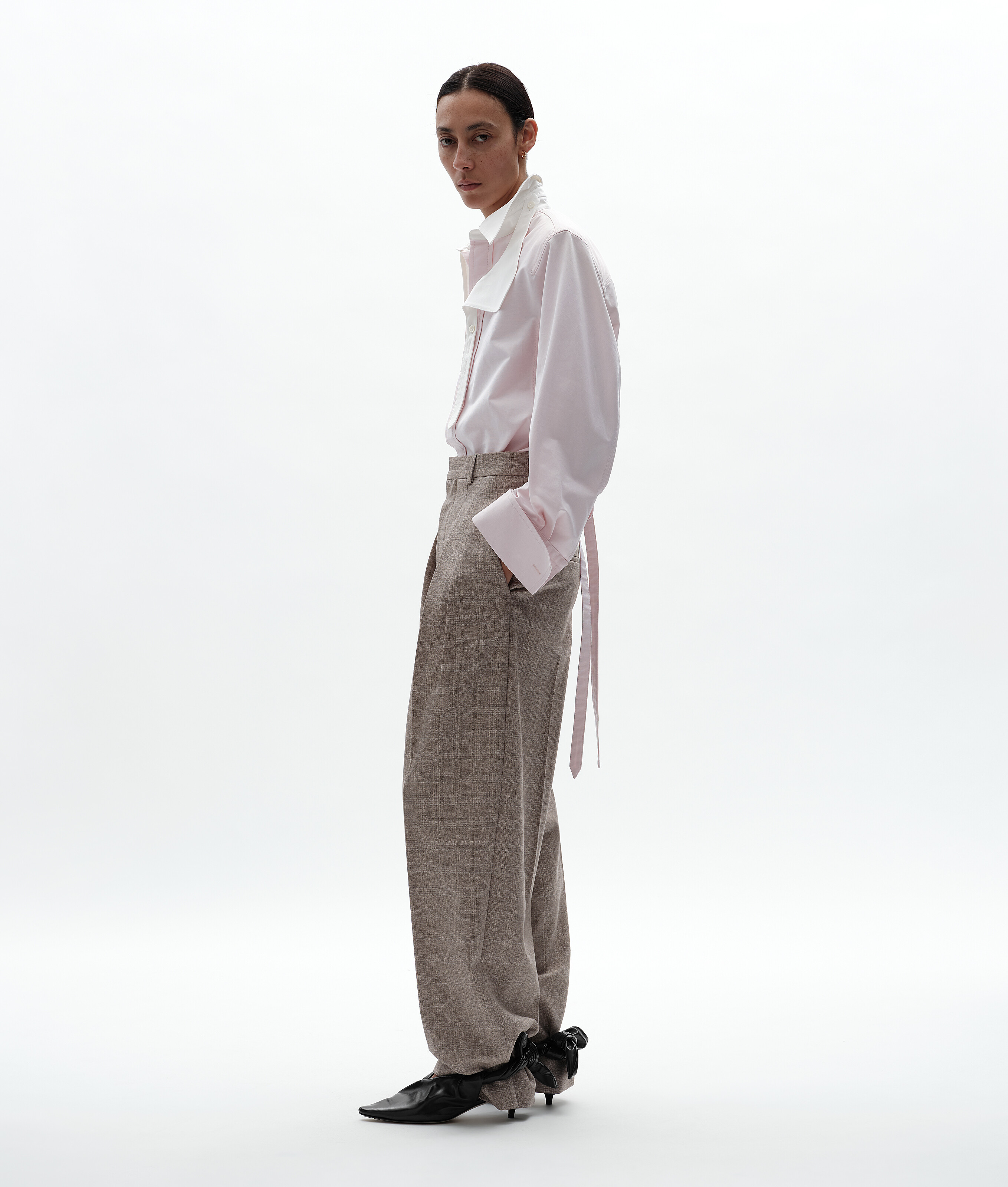 Women's Prince Of Wales Wool Pants in Silt/stucco melange Bottega Veneta Luxembourg EN - Image 4