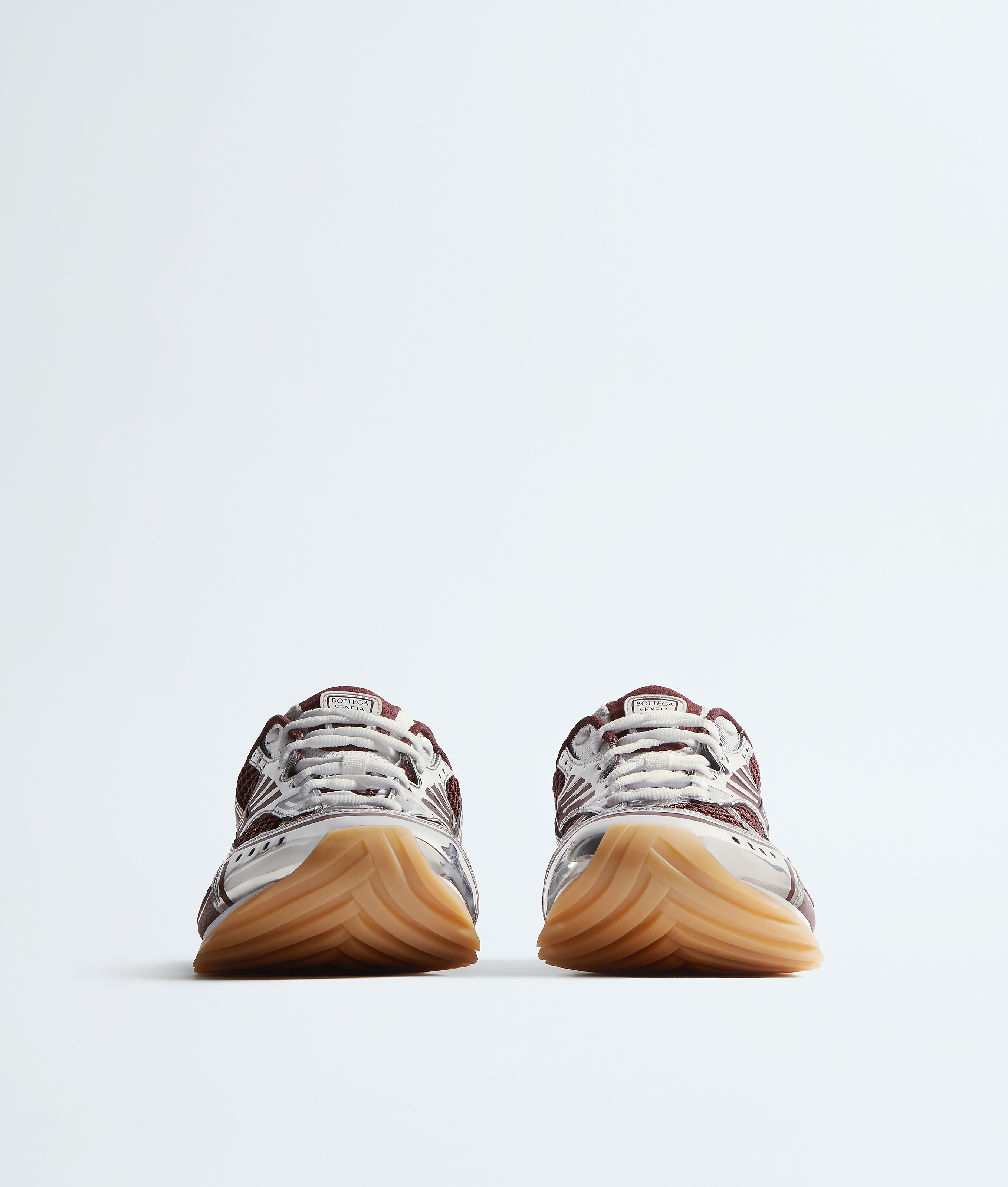 Bottega Veneta Men 'orbit' Bordeaux Running Sneakers With Logo Lettering Print In Tech Fabric Man In Silver