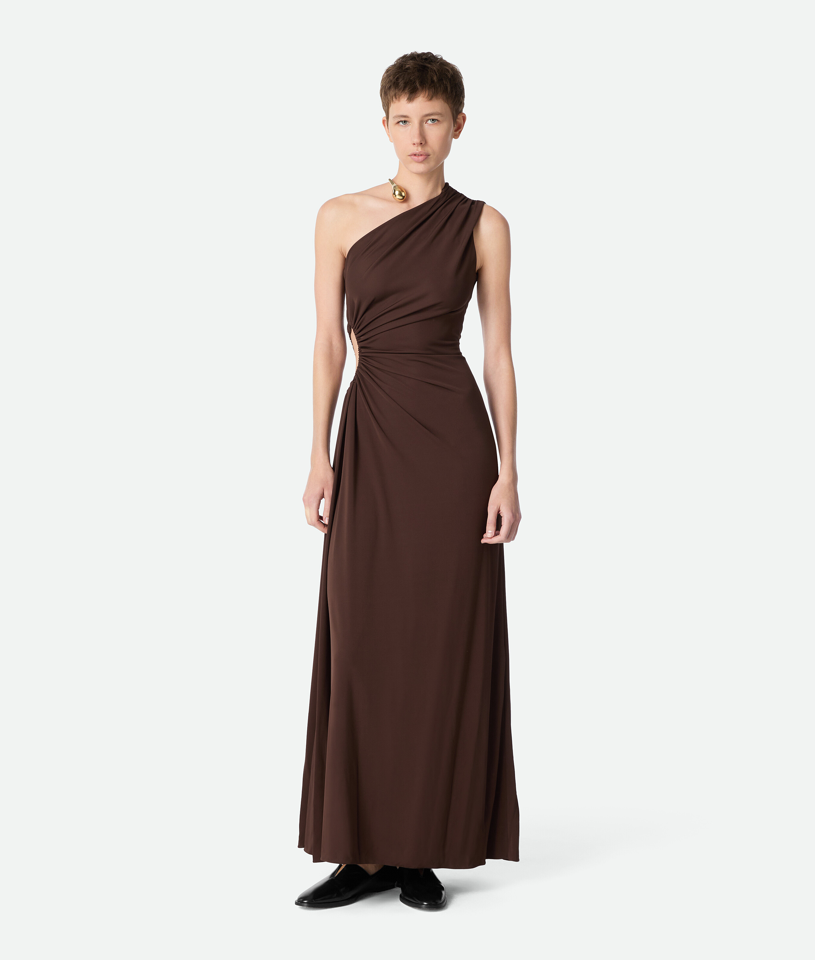 Bottega Veneta Crepe Viscose Jersey Dress In Brown